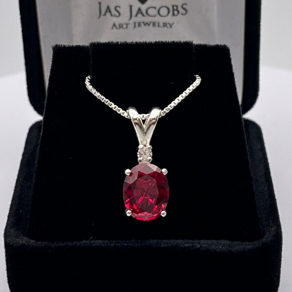 Beautiful 3ct Oval Cut Ruby Necklace with White Sapphire accent
